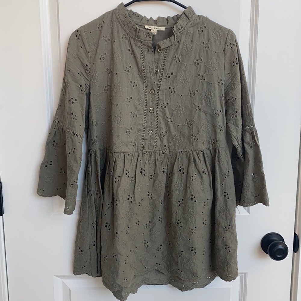 Sage green eyelet peplum